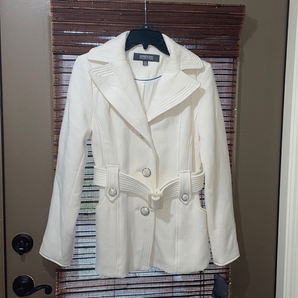 Kenneth Cole Reaction Womens Cream Pea Coat Size Small NWT